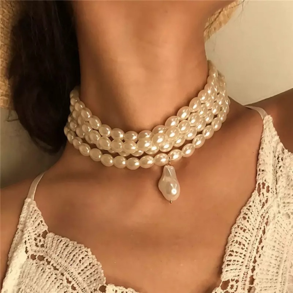 Beautiful Baroque Pearl Four Lines Choker